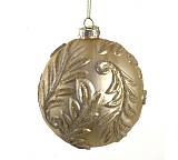 Ανάγλυφη Χριστουγεννιάτικη Μπάλα Φύλλα Ανοιχτό Χρυσό 10cm KA765