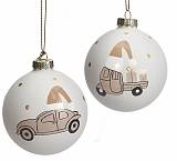 Γυάλινη μπάλλα με αυτοκίνητο & τρίκυκλο cream,8cm  BL346