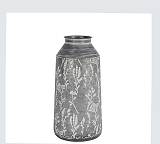 Μεταλλικό βάζο γαλαβανιζέ με ανάγλυφα λουλούδια,33cm ID239