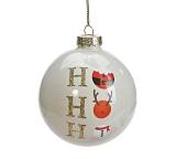 Γυάλινη μπάλλα "Ηο Ηο Ηο" λευκή,8cm BL382