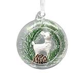 Γυαλινη "ανοιχτή" μπάλλα με έλατο & ελάφι,8cm BL420