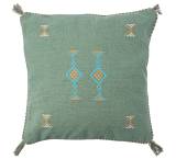 Μαξιλάρι με κεντημα & φουντίτσες προπλυμένο πράσινο,45x45cm HE327