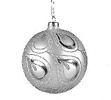 Γυάλινη Χριστουγεννιάτικη Μπάλα σχέδια Φύλλα Ματ Ασημί 8cm KA552
