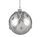 Γυάλινη Χριστουγεννιάτικη Μπάλα με  Πέτρες Ματ Ασημί, 8cm KA567