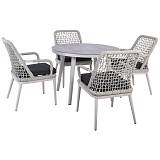 CENTRAL Set Τραπεζαρία Κήπου ALU & Rope Grey-Μαξιλ.Ανθρακί: Τραπέζι Φ100cm + 4 Πολυθρόνες Ε-00023991 Ε6841