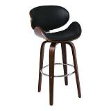 GOMEZ Σκαμπό BAR με Πλάτη, Απόχρωση Καρυδί, PU Μαύρο Περιστρεφόμενο Ε-00021100 Ε510,1