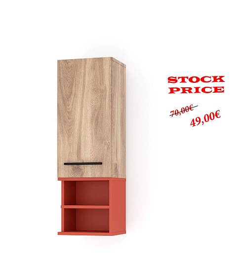Stock Επιτοίχιο ντουλάπι μπάνιου Dust - Brandy castello oak/Ceramic Red (30x25x91,6)