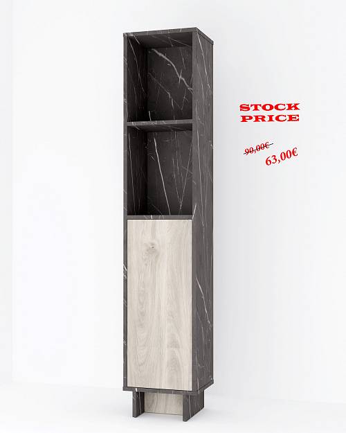 Stock Στήλη μπάνιου με ένα ντουλάπι και 2 ράφια Rain - Black pietra marble/Greige castello oak (30x25x150)