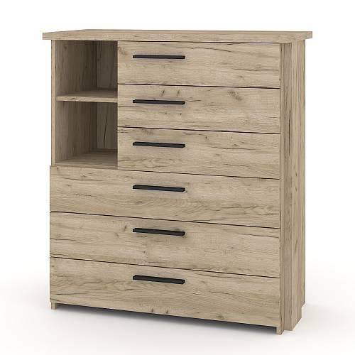 Συρταριέρα με 6 συρτάρια Moon - Gray Craft Oak (90x40x100)