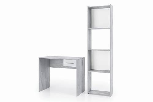 Γραφείο με βιβλιοθήκη Maroon -  Concrete Flow/White (90x45x74) (62x24x181)