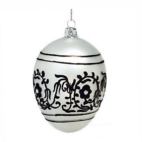 Χριστουγεννιάτικο Στολίδι Οβαλ Μπαρόκ Ασημί & Μαύρο 11cm KA167