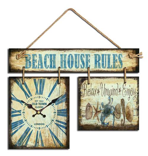 Ρολόι Πινακίδα "Beach House Rules"  CL193