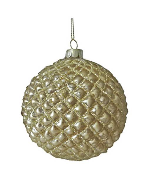 Γυάλινη Χριστουγεννιάτικη Μπάλα "Ρόμβοι" Ανοιχτό Χρυσό 8cm KA718