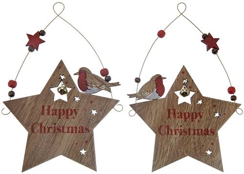 Ξύλινο Χριστουγεννιάτικο Στολίδι Αστέρι 2 σχέδια 20cm XM277