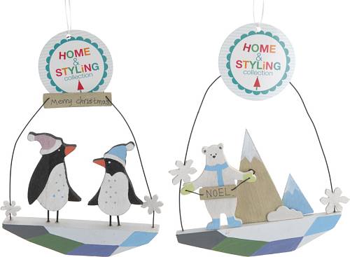 Ξύλινο Χριστουγεννιάτικο Στολίδι Πινγκουίνος & Πολική Αρκούδα  XM289