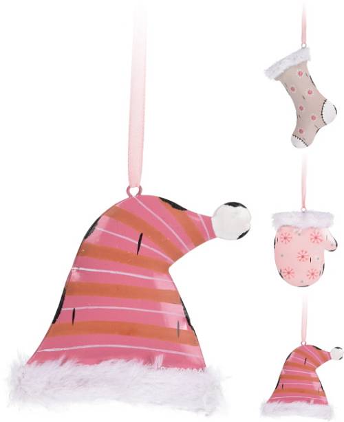 Μεταλλικά στολίδια με γούνα 3σχ.(Σκουφί,Γαντάκι,Κάλτσα) 9 -11cm XM460