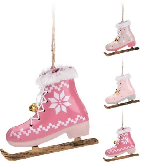 Μεταλλικό στολίδι παγοπέδιλο με γούνα, 3σχ., 9cm XM461