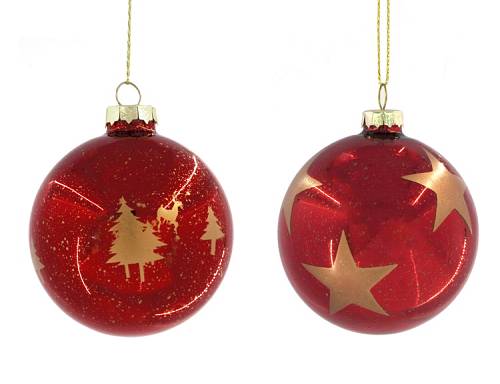 Γυάλινη μπάλλα κόκκινη με χρυσό ντεκόρ 2σχδ.,8cm KA899 Γυάλινη μπάλλα κόκκινη με χρυσό ντεκόρ 2σχδ.,8cm KA899