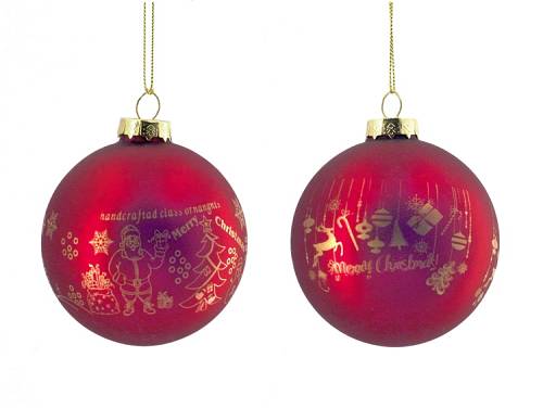 Γυάλινη μπάλλα ματ κόκκινη με χρυσό ντεκόρ 2σχδ.,8cm KA900 Γυάλινη μπάλλα ματ κόκκινη με χρυσό ντεκόρ 2σχδ.,8cm KA900