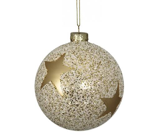 Γυάλινη μπάλλα λευκή με χρυσό αστέρι 8cm BL177