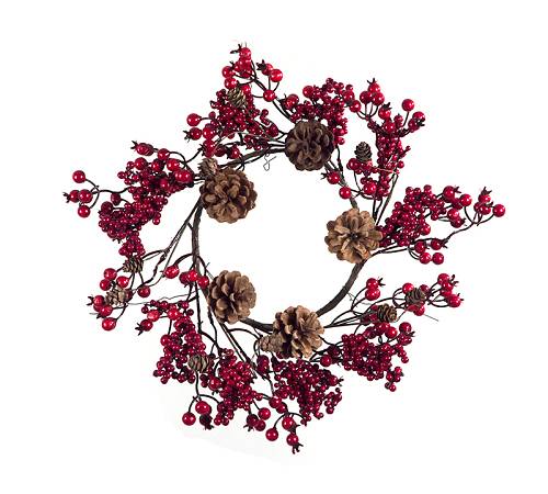 Στεφάνι με κόκκινα berries & κουκουνάρια 30cm MS547