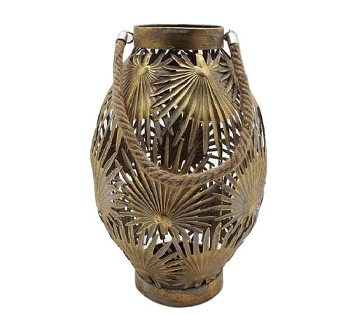 Φανάρι φύλλο "Areca" με σχοινί, χρυσό, 42.5cm HT538