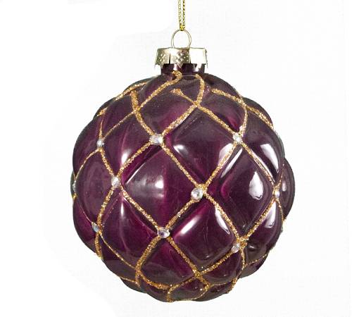 Γυάλινη μπάλλα περλέ μπορντω αναγλυφη 2σχ. 10cm BL257