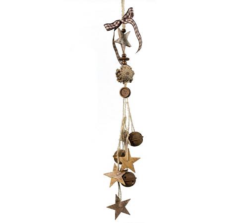 Γιρλάντα με κουκουνάρια και ξύλινα  αστέρια, 53cm MS581