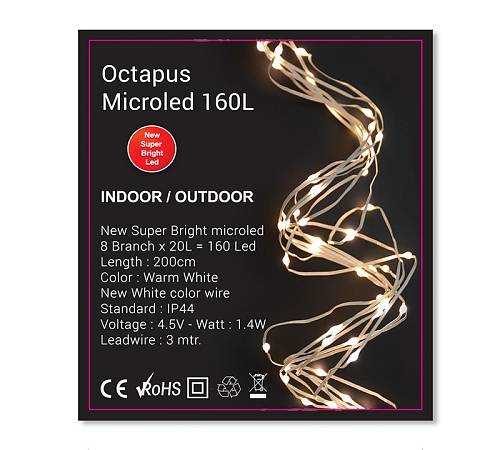 Octapus Light 8x20 microled,160cm,οπαλίνα & λευκό σύρμα DLX160-W