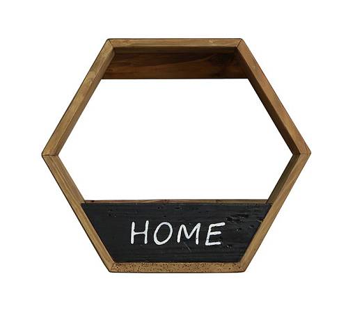 Ράφι με ξύλινο εξάγωνο πλαίσιο & print "Home",51x45cm HG145
