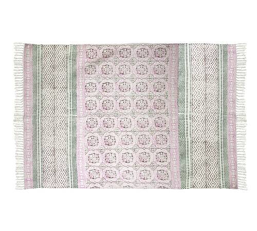 Χαλί Cotton "Block print" ροζ/πράσινο,κρόσσια,120x180cm GK101