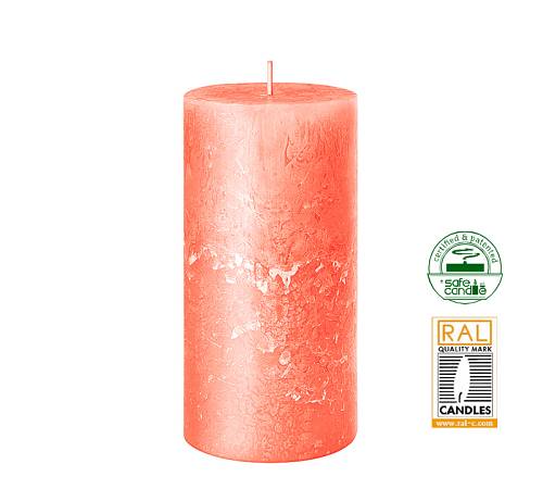 Κερί κορμός ρουστίκ, κοραλί,7x14cm WL227