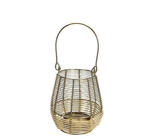 Φανάρι από μέταλλο & rattan, χρυσό χρ.18cm HM988