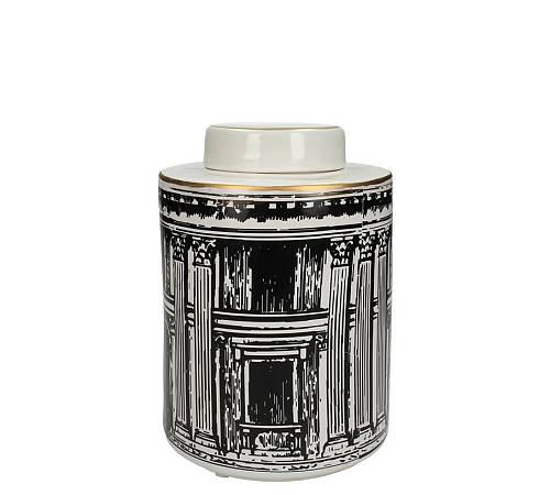 Βάζο με καπάκι με ρωμαικό print, μαύρο/λευκό 23cm XET-5984