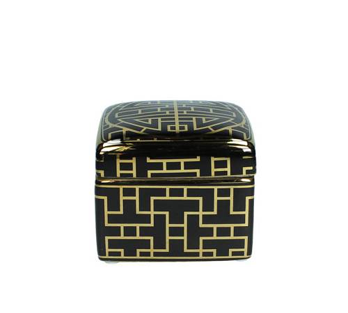 Κουτί art deco με καπάκι σε χρυσό/μαύρο,11.5x11.5cm WER-6215