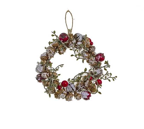 Κρεμαστό στεφάνι με ξύλα,κοκ.berries&καμπανάκια,17cm MS601