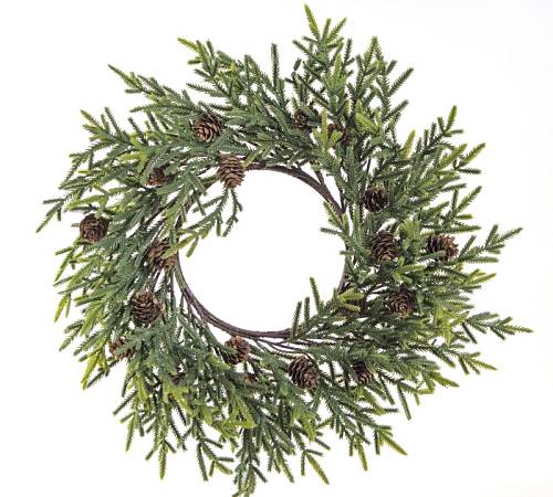 Στεφάνι plastic κλαδιά έλατου & κουκουνάρια,45cm MS603