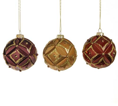 Γυάλινη μπάλλα ανάγλυφο σχ.,3χρ.(rust,μπορτώ,χρυσό),8cm BL320