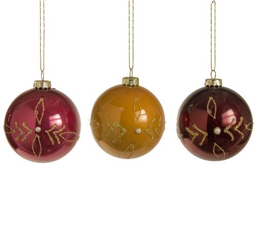 Γυάλινη μπάλλα πέρλα,3χρ.(rust,μπορτώ,χρυσό),8cm BL321