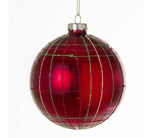 Γυάλινη μπάλλα πολύχρωμες καρώ ρίγες 10cm BL283