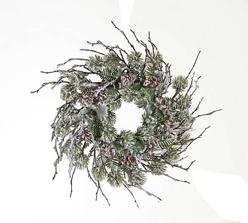 Στεφάνι πεύκο & κουκουνάρι με χιόνι,34cm AX652