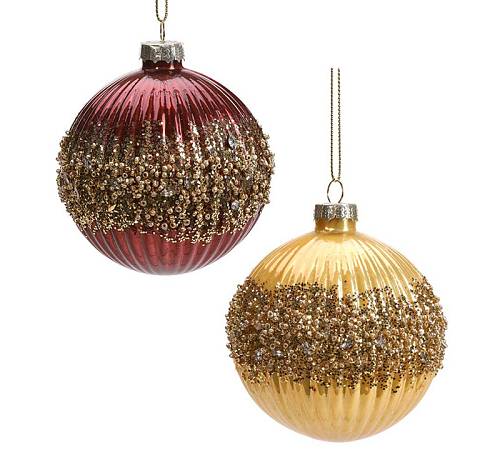 Γυάλινη μπάλλα ριγέ 2χρ.(μπορντώ & μελί) με glitter,8cm BL370 Γυάλινη μπάλλα ριγέ 2χρ.(μπορντώ & μελί) με glitter,8cm BL370