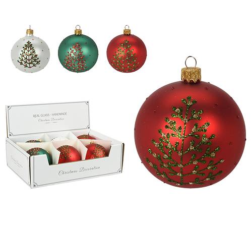 Γυάλινη μπάλλα με έλατο,3 χρωμ.,10cm BL422