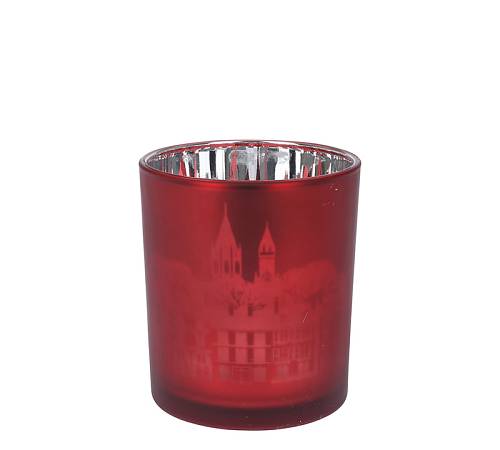 Γυάλινο κηροπήγιο καθρέπτης/κόκκινο με print ,9x10cm CA314