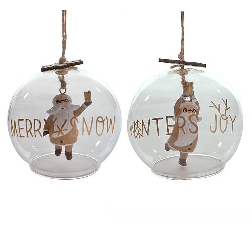 Στολίδι Αγ.Βασίλης 2σχ. Σε γυάλινη μπάλλα,8cm BL374