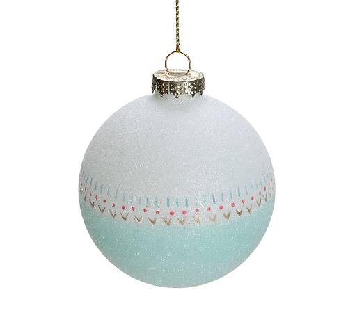 Γυάλινη ζαχαρωτή μπάλλα λευκό/γαλάζιο,8cm BL378