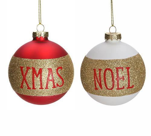 Γυάλινη μπάλλα "Xmas" & "Noel", 2χρ.,8cm BL386