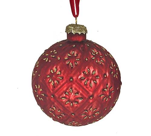 Γυαλινη μπάλλα, ανάγλυφο σχ.,ματ κόκ/χρυσό,10cm BL394