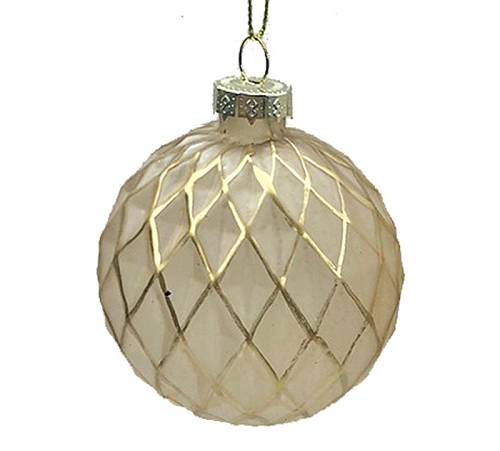 Γυαλινη μπάλλα, σχ.ρομβοι, σκ.χρυσό,10cm BL414