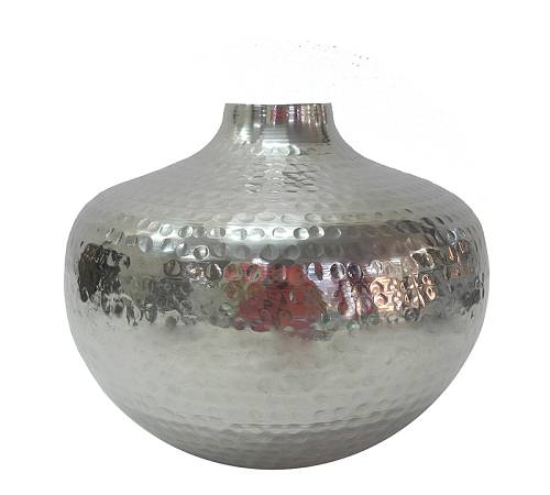 Σφυρήλατο βάζο αλουμινίου, γυαλιστερό ασημί 28x22cm KS124